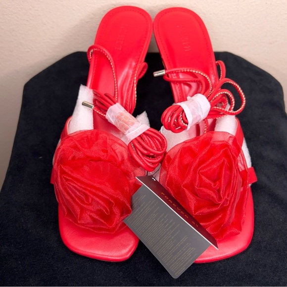 New Size 8 Forever 21 Red Open Toe Kitten Heels Bow On Toe Strappy Design - Picture 11 of 13